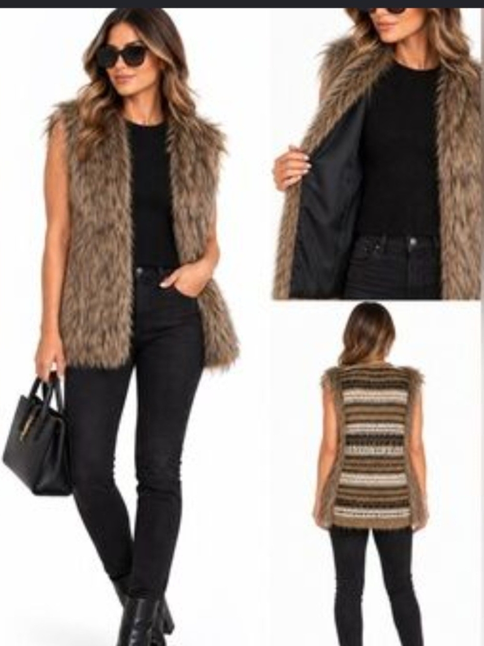 Xhilaration Brown, Tan & Cream Faux Fur Knit Vest